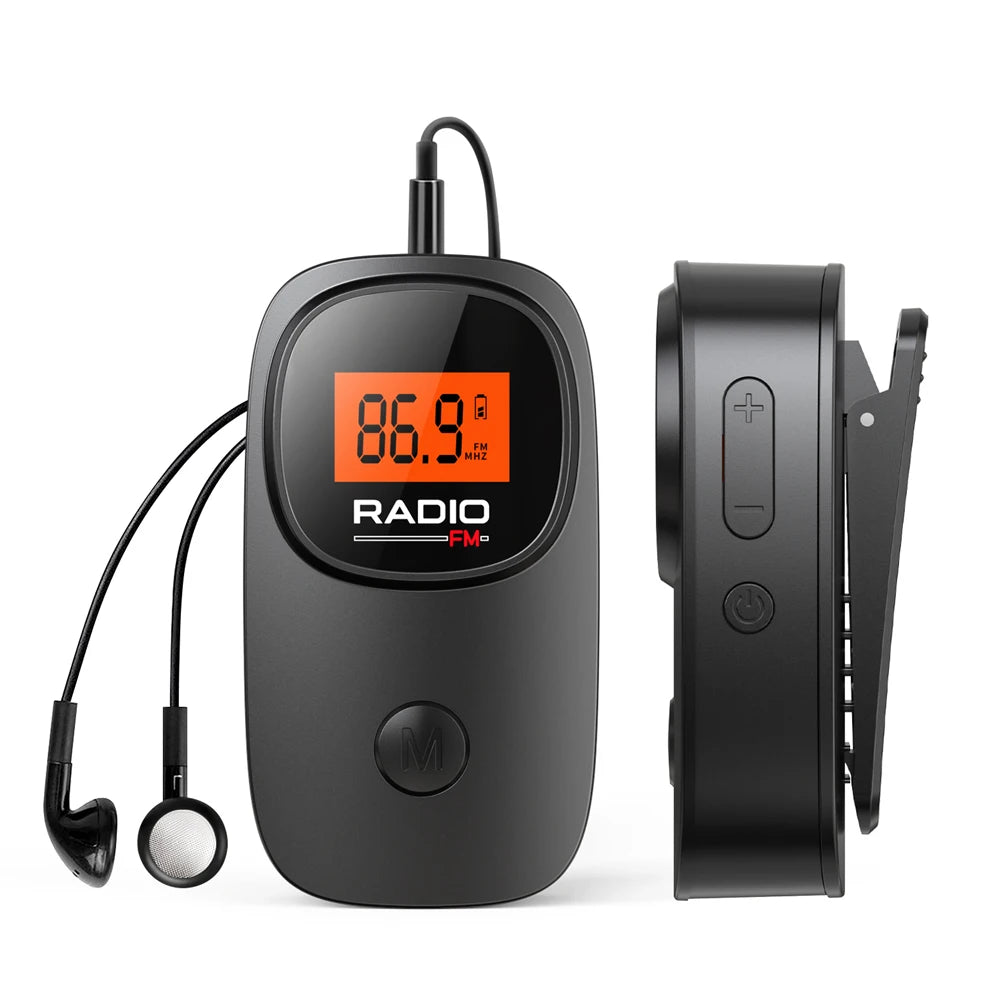 Portable Radio Digital Tuning FM Radio with Earphone Battery Operated Radio with Clip for Home Outdoor