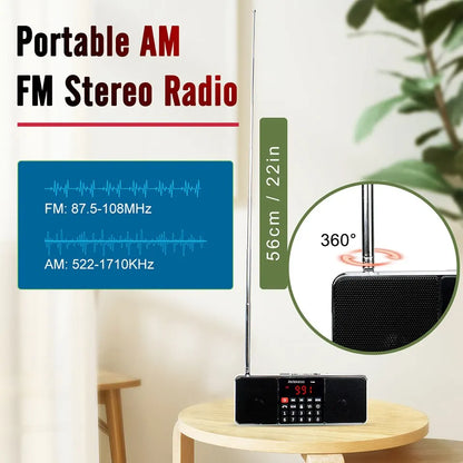Retekess TR602 Portable Radio AM FM Digital Bluetooth Speaker Stereo MP3 Player TF SD Card USB Handsfree Call for Kids and Old