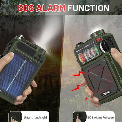 Full Band Radio Outdoor Portable Solar Rechargeable Radio Multifunction Emergency Bluetooth Speaker Hand-cranked Power FM Radio