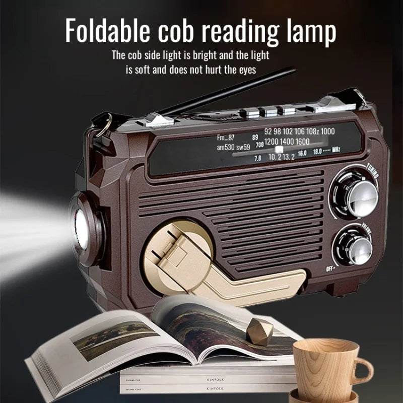 Hand Crank Radio Emergency Weather Radio Portable Power Bank Usb/Solar/Hand Crank Charging, Bluetooth Loud Volume