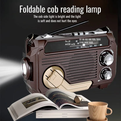 Hand Crank Radio Emergency Weather Radio Portable Power Bank Usb/Solar/Hand Crank Charging, Bluetooth Loud Volume