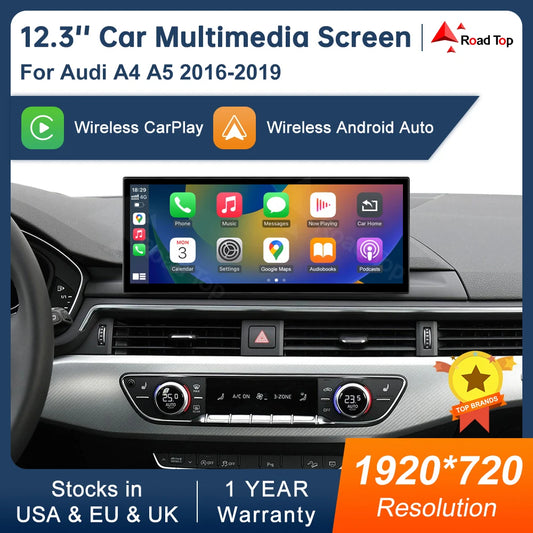 12.3inch Multimedia Display Touch Screen For Audi A4 S4 A5 S5 2014-2019 Airplay Miracast Function Wireless Carplay Android Auto