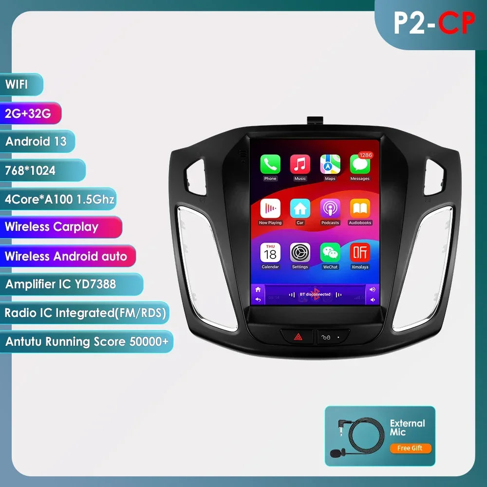 9.7"Carplay Android 13 Autoradio for Ford Focus 3 MK 3 2011-2019 Auto Multimedia player car intelligent systems radio GPS Stereo