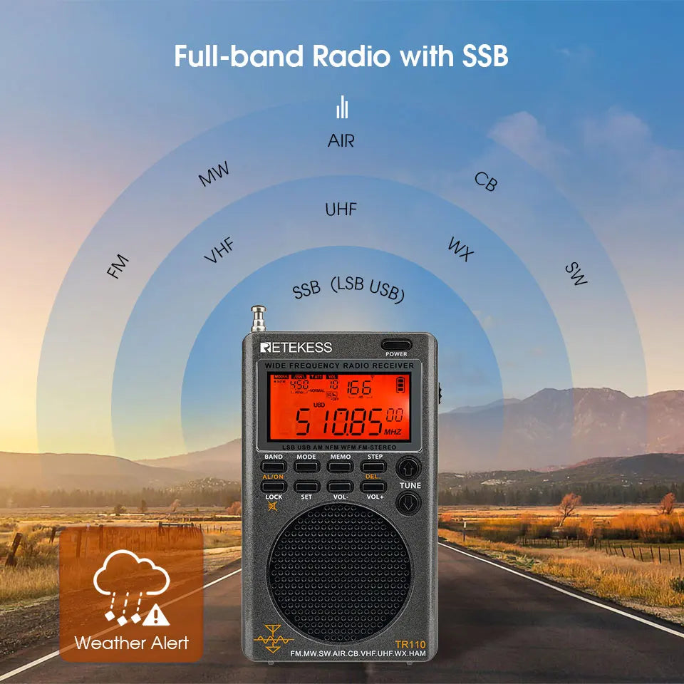RETEKESS TR110 Fullband Radio SSB Shortwave Radios AM FM All Waves CB AIR Band Ham Radio NOAA SW MW LSB VHF UHF for Outdoor