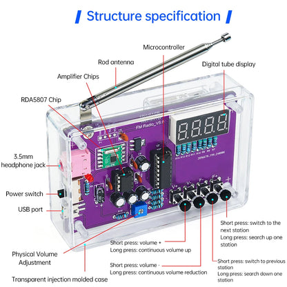 HU-017B Radio DIY Kit RDA5807S 87~108MHz FM Radio Electronic Teaching Experiment Soldering Practice Module