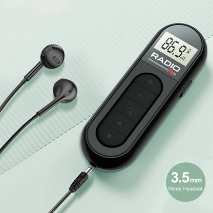 Mini Pocket FM Radio Rechargeable Lavalier Radio with Backlight LCD Display Stereo Radio 3.5mm Headphone Jack for Meeting Sports