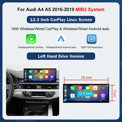 12.3inch Multimedia Display Touch Screen For Audi A4 S4 A5 S5 2014-2019 Airplay Miracast Function Wireless Carplay Android Auto