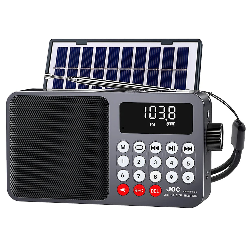 Solar FM Radio Portable Bluetooth Speaker with LED Light support Recording TF Card USB Play Wireless Speaker Radio FM Receiver