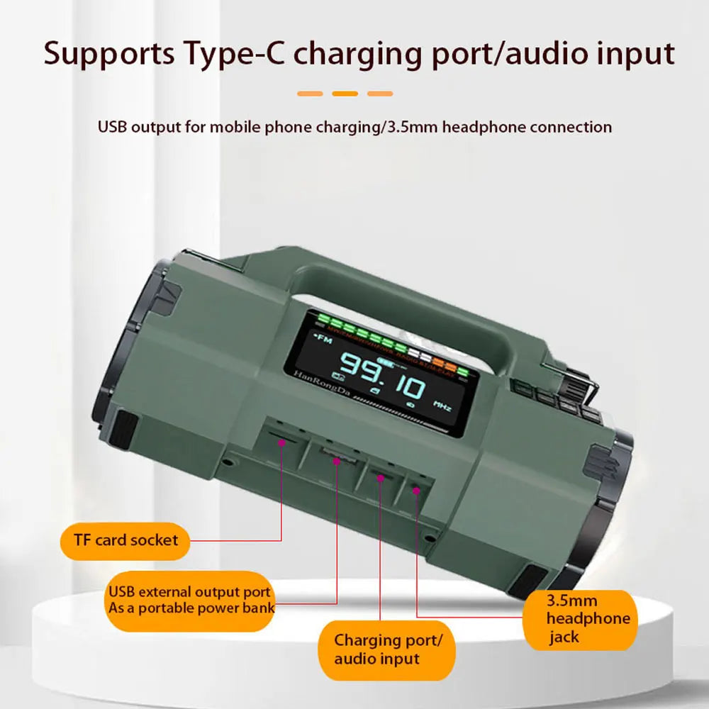 New Outdoor Multifunctional Radio FM/MW/SW/VHF/WB,Manual Emergency Generator,LED Flashlight Emergency Charging SOS Alarm,5000mAh