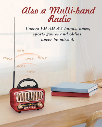 J-180 Retro Radio Bluetooth Speaker AM/FM/SW Clear Stereo Sound Quality TF/USB/Headphones Player Rechargeable Retro Radios