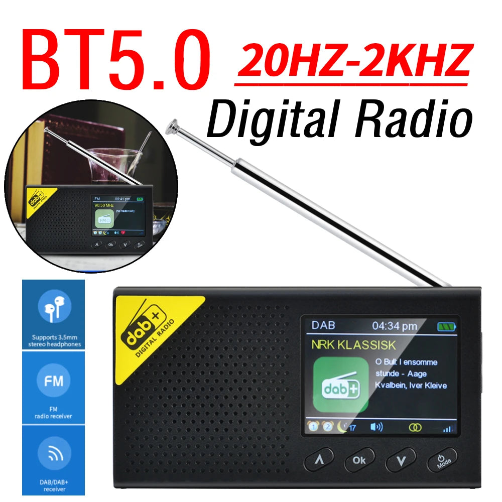 Portable Digital Radio Bluetooth-compatible 5.0 2.4 inch LCD Display DAB/FM Receiver Rechargeable Lightweight Home Radio