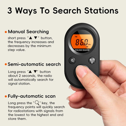 Compact AM/FM Pocket Radio - USB Rechargeable, Long Battery Life - Stereo Headphones, Backlit Display -Hiking, Walking & Jogging