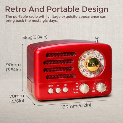 PRUNUS J-160 Classical Retro FM AM Desktop Radio Receiver Rechargeable Portable MP3 Radios Stereo 3W Bluetooth Speaker AUX USB
