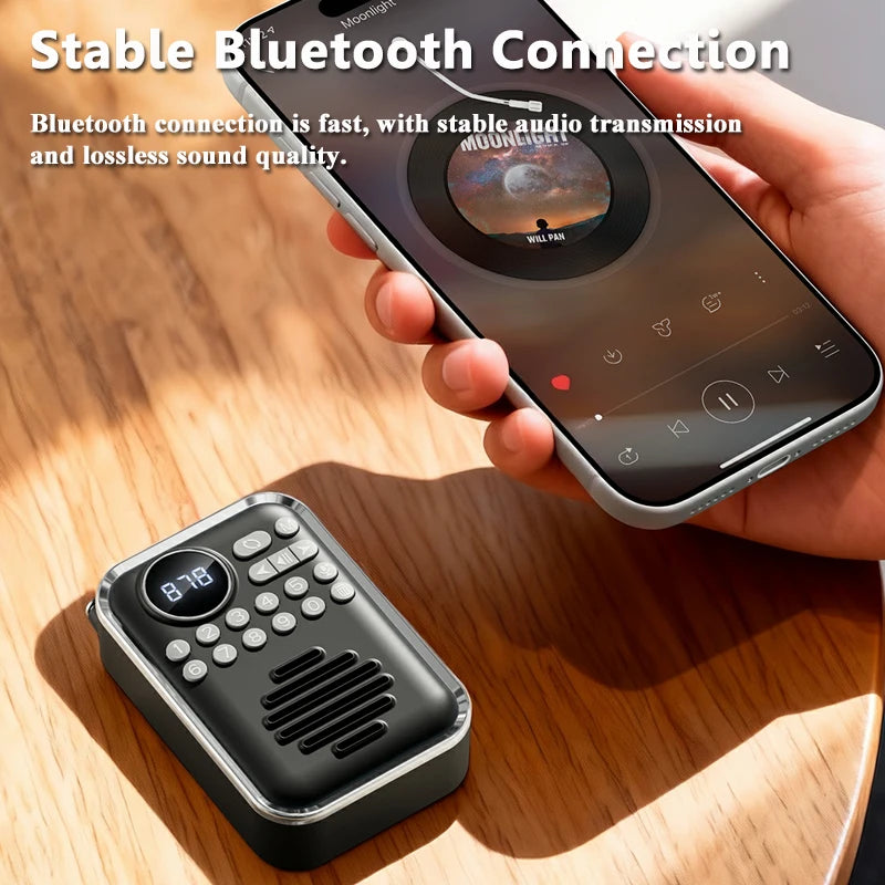 Mini Portable FM Radio HD Display Digital Radios Recevier  Wireless Bluetooth Speaker Voice Recorder Rechargeable TF Card  Playe