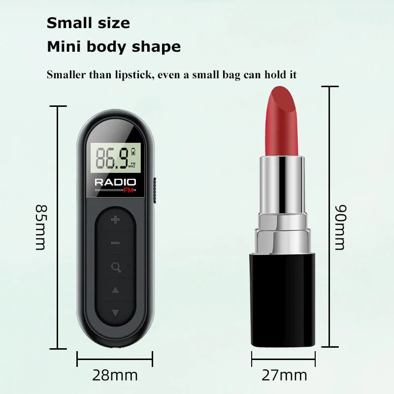 Mini Pocket FM Radio Portable 76-108MHZ Radio Receiver with Backlight LCD Display Wired 3.5mm Headphones Support Type-c Charging