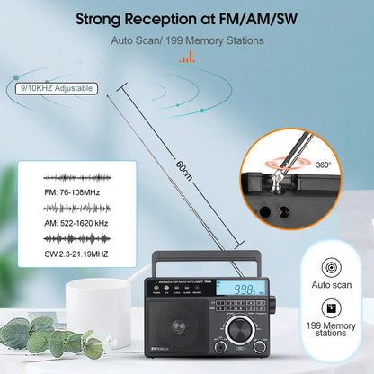 Retekess TR629 AM FM SW DSP Portable Digital Radio Backlight LCD Display Loud Volume Speaker Recorder Clock Home Elder