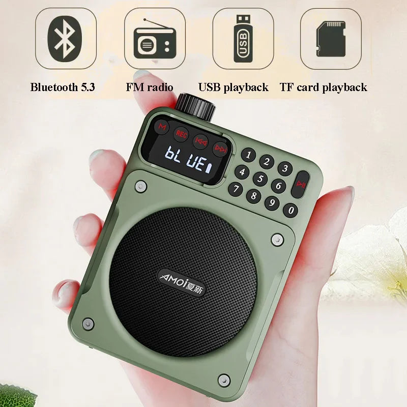 Mini Portable FM Radio Removable Rechargeable Battery Radios Receiver Bluetooth Speaker TF USB Music Player HD Voice Amplifier