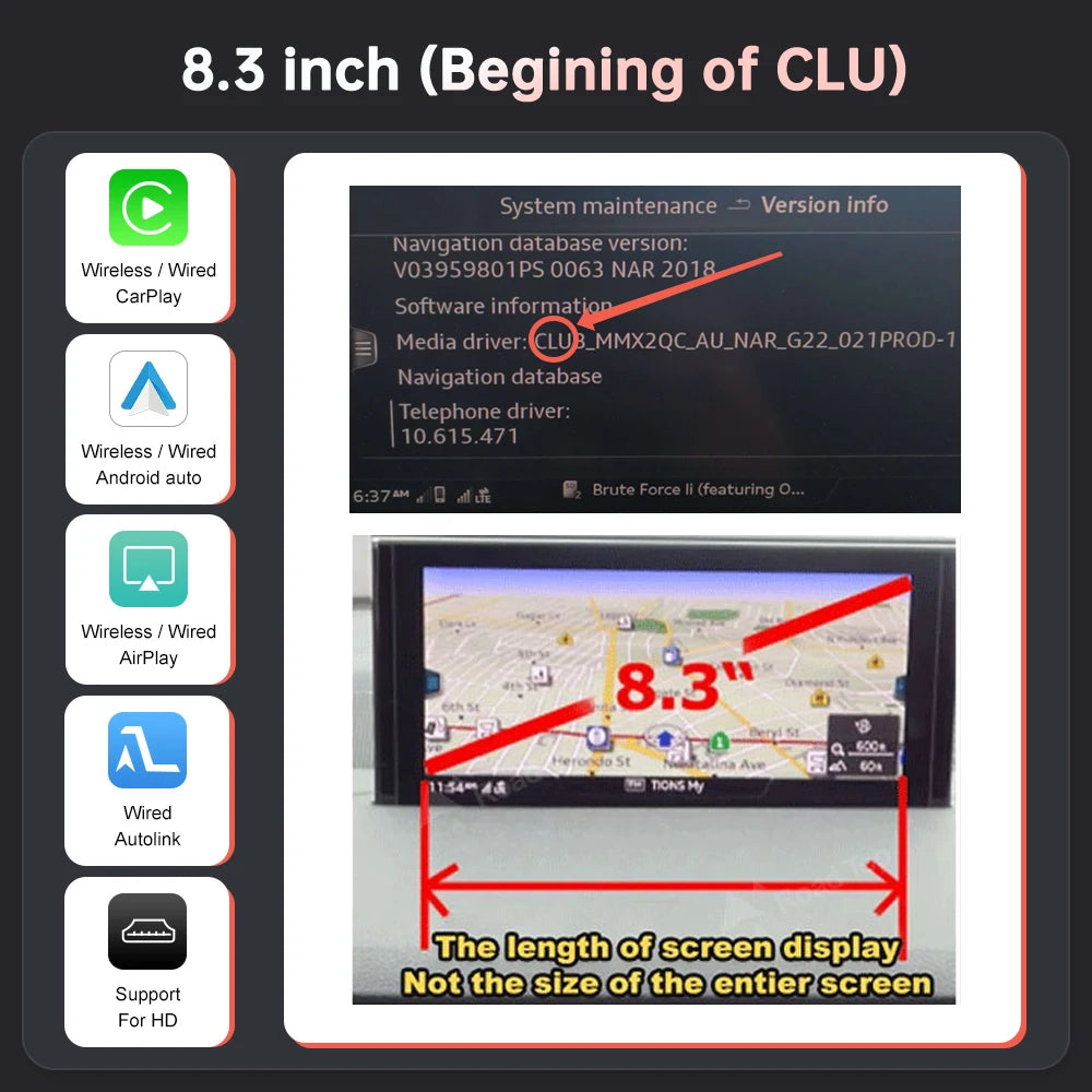 Road Top Wireless CarPlay Android Auto Decoder for Audi A3 2013-2018 with AirPlay Mirror Link Car Play Rear Camera BT Functions