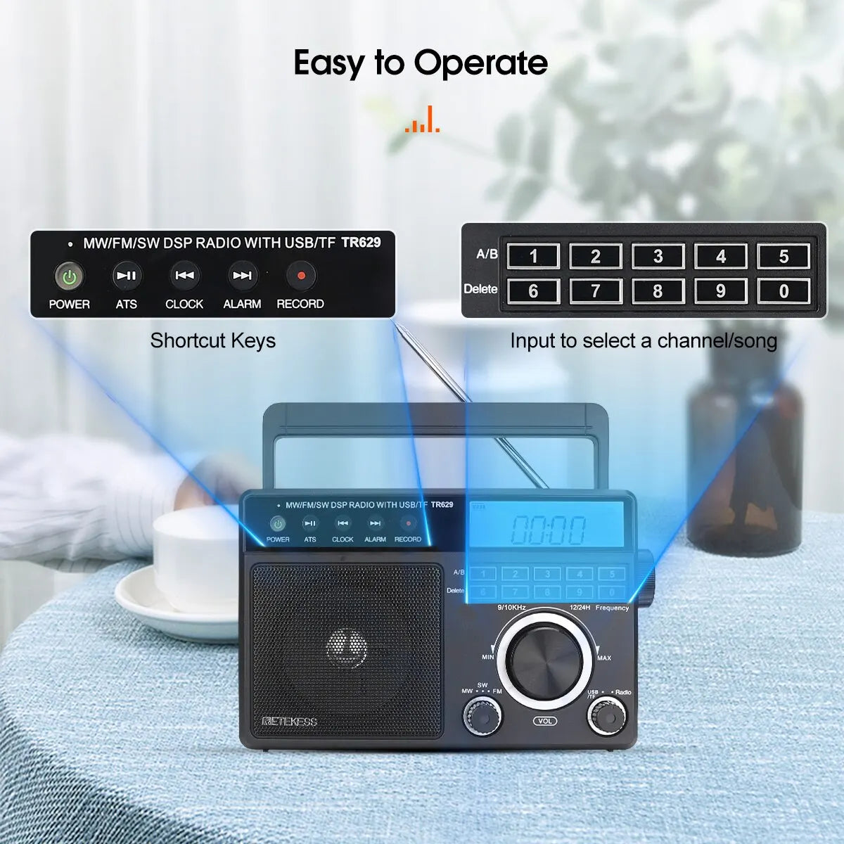 Retekess TR629 AM FM SW DSP Portable Digital Radio Backlight LCD Display Loud Volume Speaker Recorder Clock Home Elder