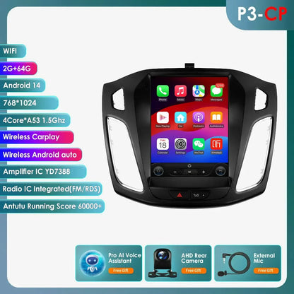 9.7"Carplay Android 13 Autoradio for Ford Focus 3 MK 3 2011-2019 Auto Multimedia player car intelligent systems radio GPS Stereo