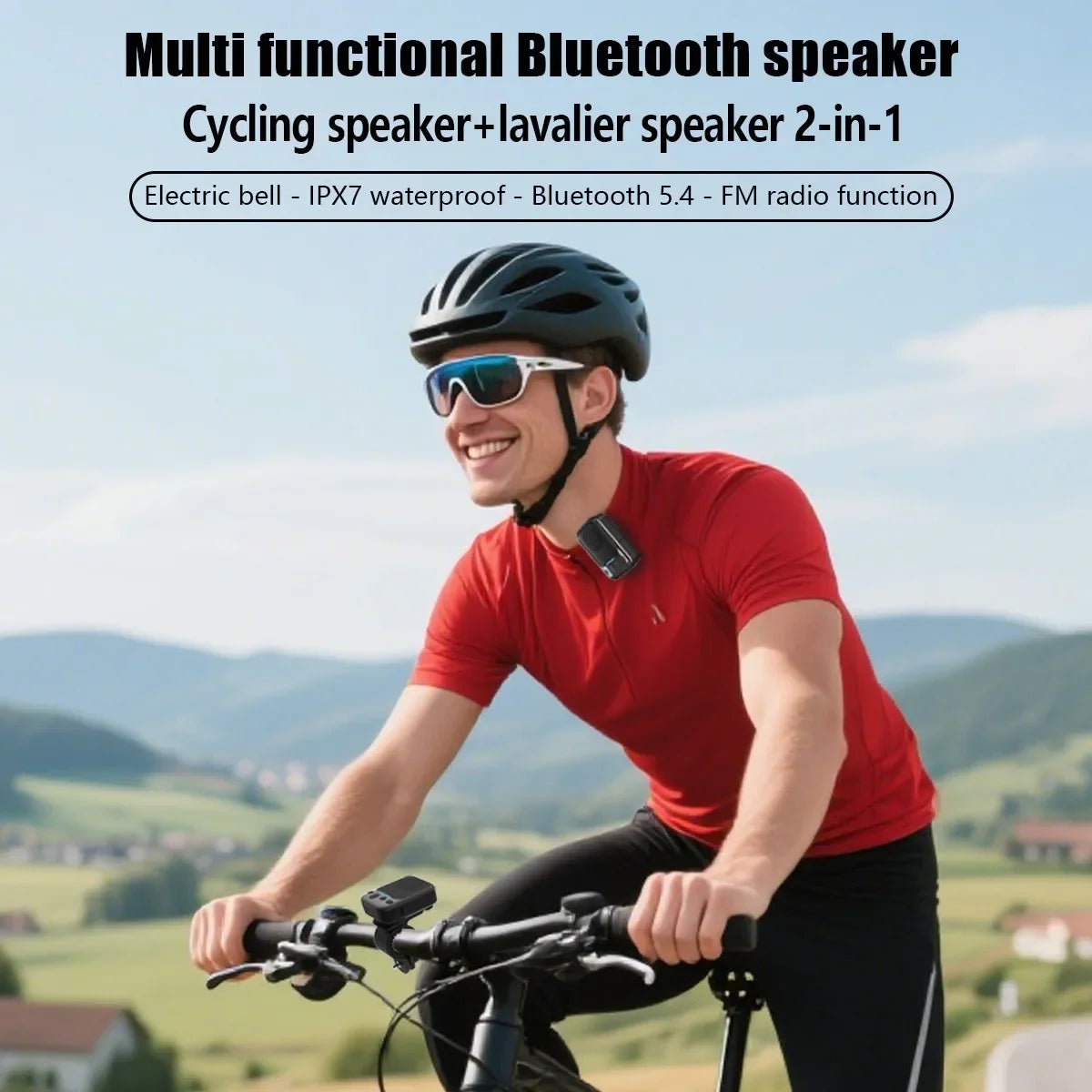 Mini Bike Wireless Speaker Bluetooth 5.4 Portable FM Radio IPX7 Waterproof Shockproof Oudtoor Collar-clip Speaker TF Card Play
