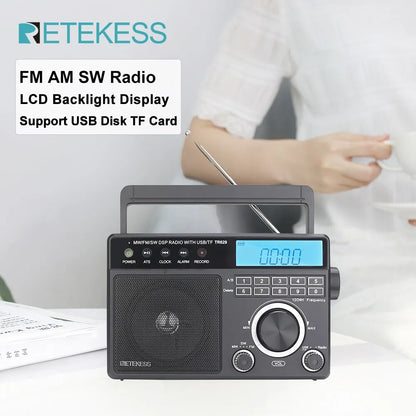Retekess TR629 AM FM SW DSP Portable Digital Radio Backlight LCD Display Loud Volume Speaker Recorder Clock Home Elder
