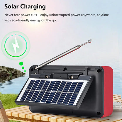 Solar FM Radio Portable Bluetooth Speaker with LED Light support Recording TF Card USB Play Wireless Speaker Radio FM Receiver