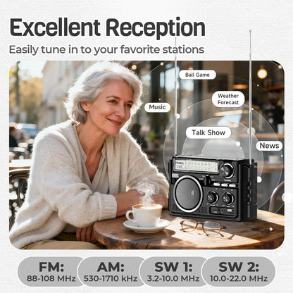 J-02S AM FM SW Radio Dual-Antenna Portable Reception,Solar 1800mAh rechargeable Battery Bluethooth music player for outdoor