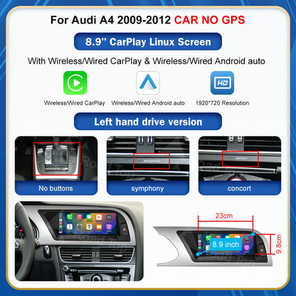 8.9 Inch 12.3'' Touch Display Multimedia Player Andriod Auto Link For Audi A4 S4 B8 2008-2016 GPS Carplay Screen Car Play