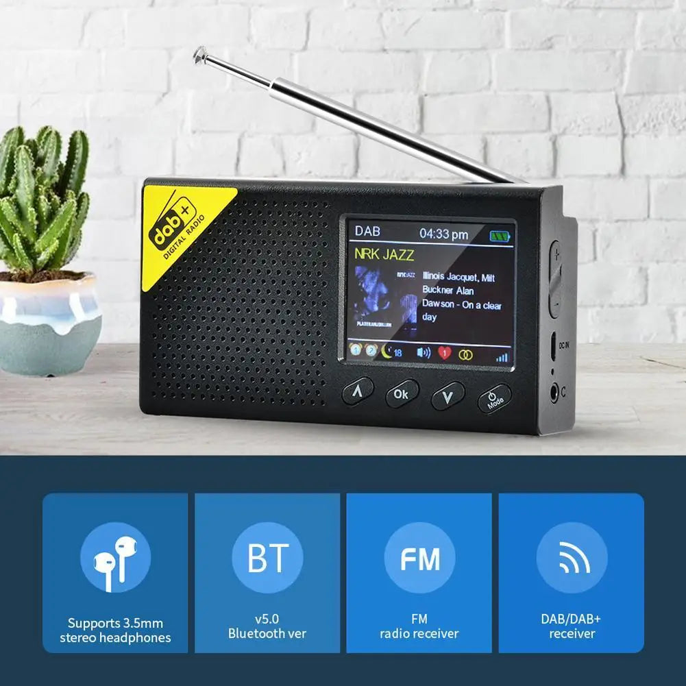 2.4 inch LCD Display Bluetooth-compatible 5.0 Digital Radio Stereo Multifunctional DAB FM Receiver Audio Broadcasting Player