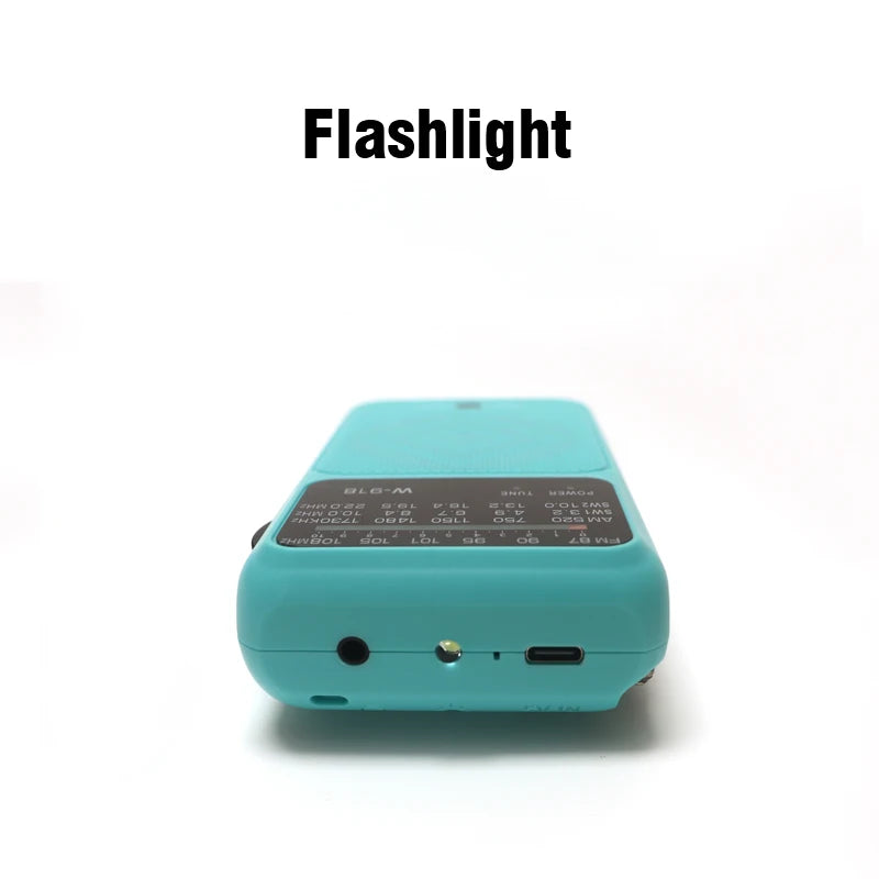 W918 Flashlight Small Full Band FM/AM/SW Emergency Survival Radio Rechargeable Portable Battery Operated Radio