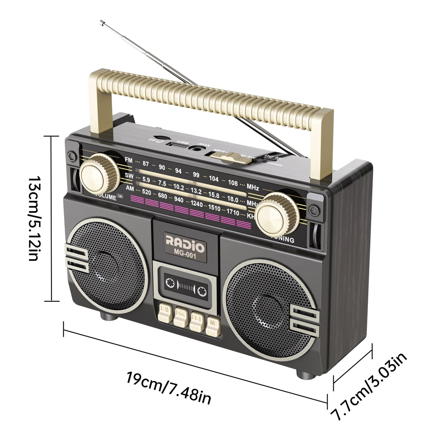 Retro multifunctional portable radio USB charging TF card player and AUX,AM/FM/SW bands,, suitable for family gatherings and out