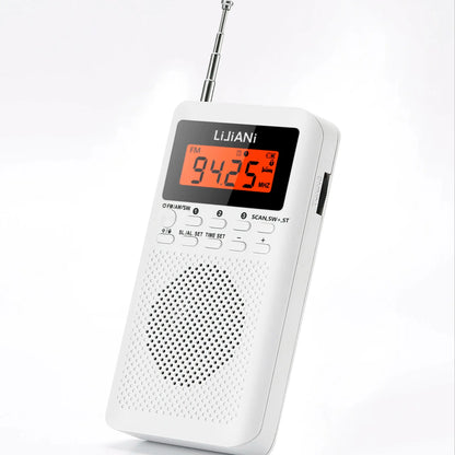 RD218 FM/AM/SW Radio Portable Battery by 2 AA ,Stereo Earphone, LCD Display Digital Alarm Clock sleep,9/10steps Used worldwide