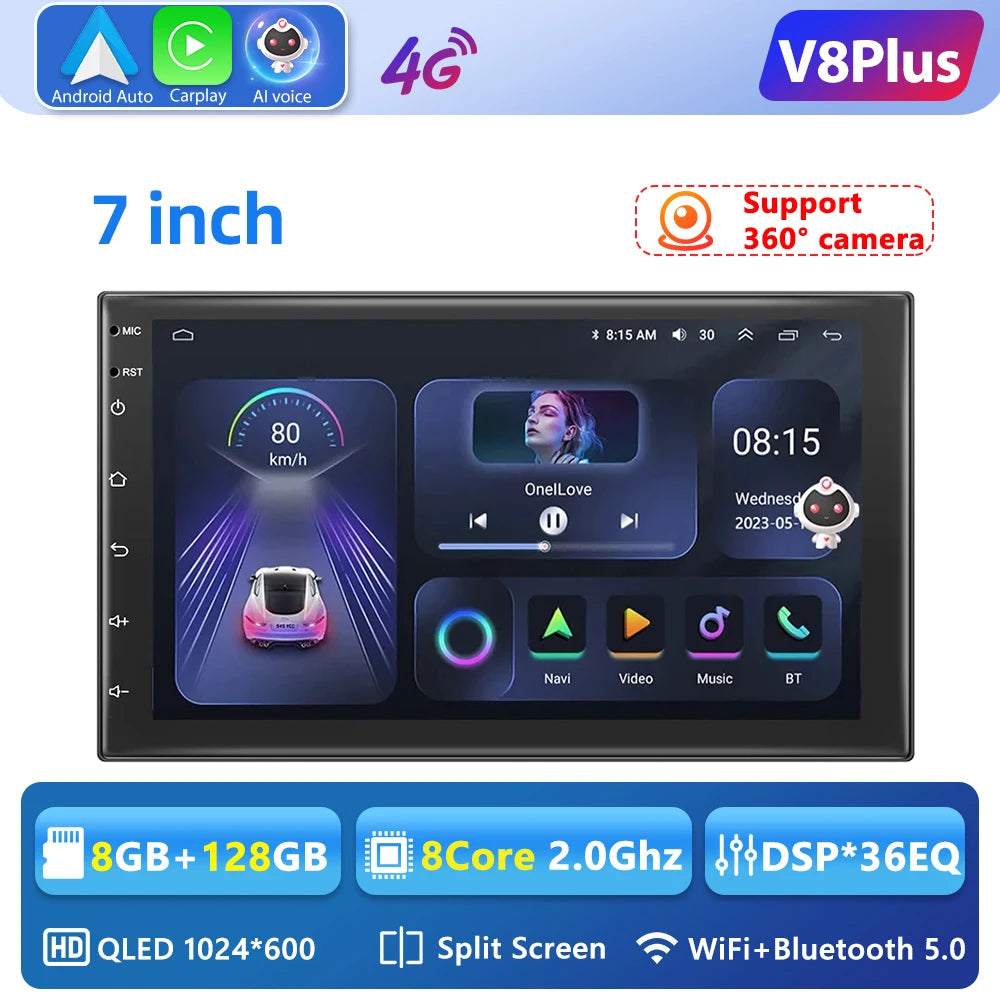 Podofo 8G 256G Car Radio GPS 2 din Android 11 Auto Carplay Universal 7" For Volkswagen Nissan Hyundai Toyota Multimedia Player