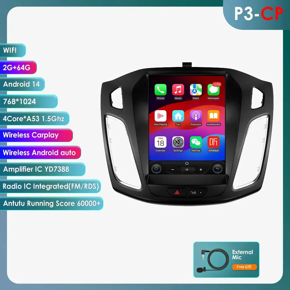 9.7"Carplay Android 13 Autoradio for Ford Focus 3 MK 3 2011-2019 Auto Multimedia player car intelligent systems radio GPS Stereo