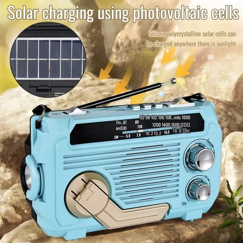 Hand Crank Radio Emergency Weather Radio Portable Power Bank Usb/Solar/Hand Crank Charging, Bluetooth Loud Volume