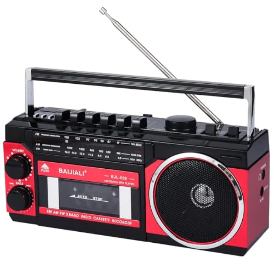 Portable Cassette Player with AM/FM/SW Radio and BT, Boombox for Home and Travel, Record from Radio, Play via SD/USB, Headphone