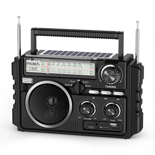 J-02S AM FM SW Radio Dual-Antenna Portable Reception,Solar 1800mAh rechargeable Battery Bluethooth music player for outdoor