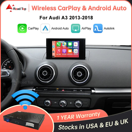 Road Top Wireless CarPlay Android Auto Decoder for Audi A3 2013-2018 with AirPlay Mirror Link Car Play Rear Camera BT Functions