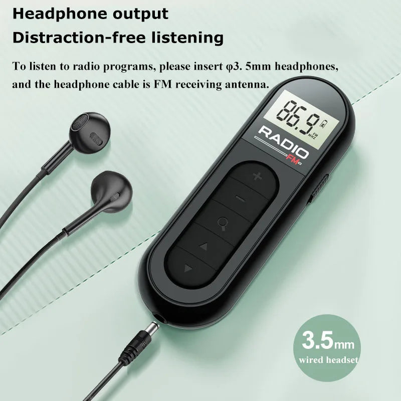 Mini Pocket FM Radio Portable 76-108MHZ Radio Receiver with Backlight LCD Display Wired 3.5mm Headphones Support Type-c Charging