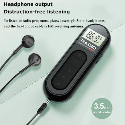 Mini Pocket FM Radio Portable 76-108MHZ Radio Receiver with Backlight LCD Display Wired 3.5mm Headphones Support Type-c Charging