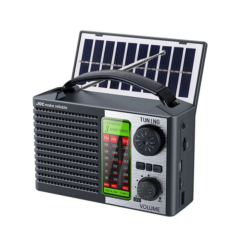 Portable Full Band Radio Solar Power FM AM SW Radios Wireless Bluetooth Music Player with Strong LED Light Rechargeable Battery