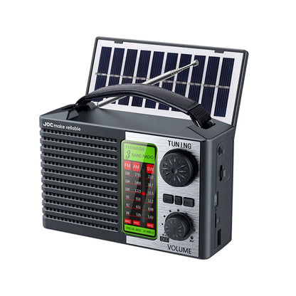 Portable Full Band Radio Solar Power FM AM SW Radios Wireless Bluetooth Music Player with Strong LED Light Rechargeable Battery