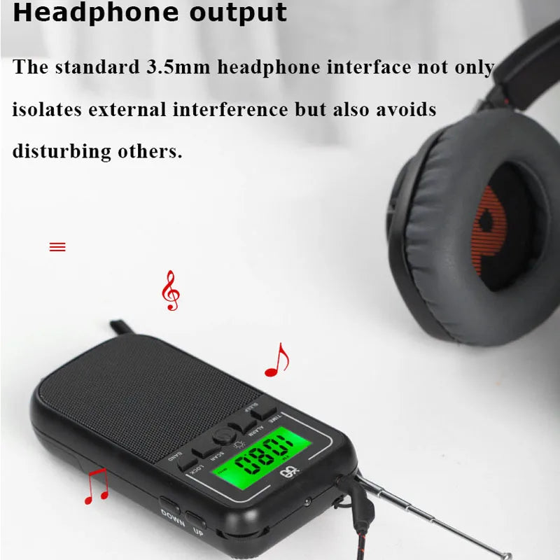 Mini Portable Radio Pocket FM/AM/SW DSP Radio Receiver Built-in Speaker with LCD Backlight Display Alarm Clock Support Timed off