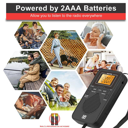 Portable Radio Mini AM FM Weather Radio Pocket Radio Player LCD Screen Digital Alarm Clock Radio Long Range Best Reception