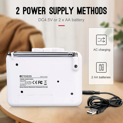 Retekess TR606 Radio FM AM Radio Cassette Playback Portable Radios FM AM Recording 3.5mm Earphone MIC Jack 2 Power Supply Method