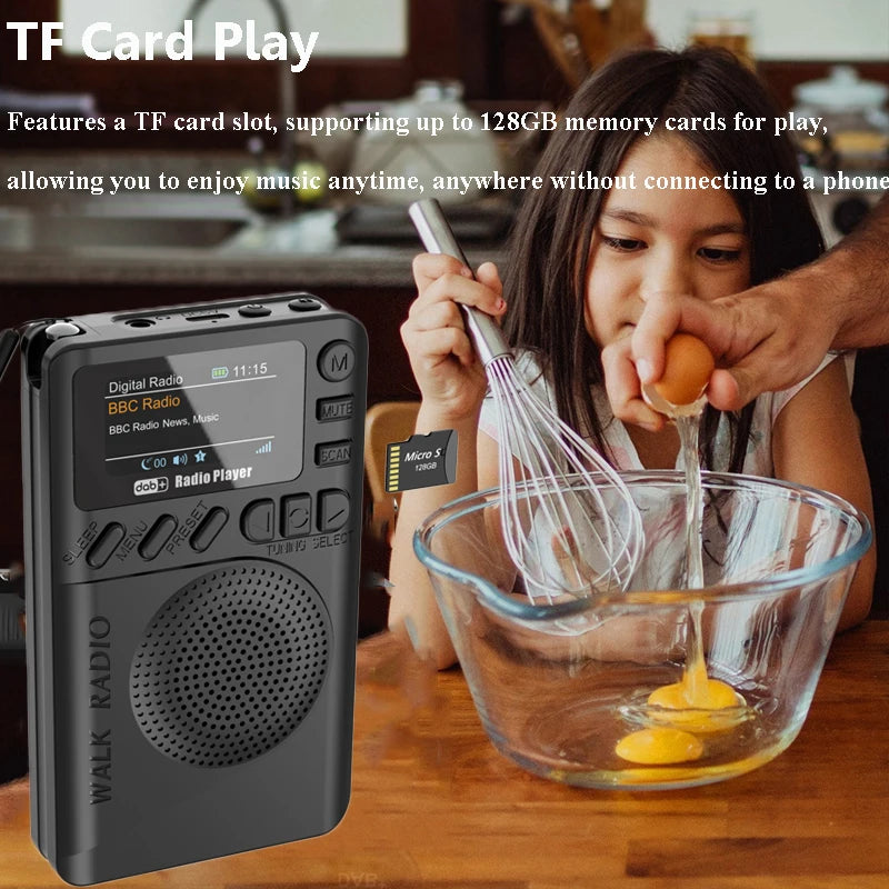 Mini Pocket DAB/FM Radio Colorful LCD Display Radios Receiver Rechargeable Bluetooth Speaker MP3 Player Support TF Sleep Timer