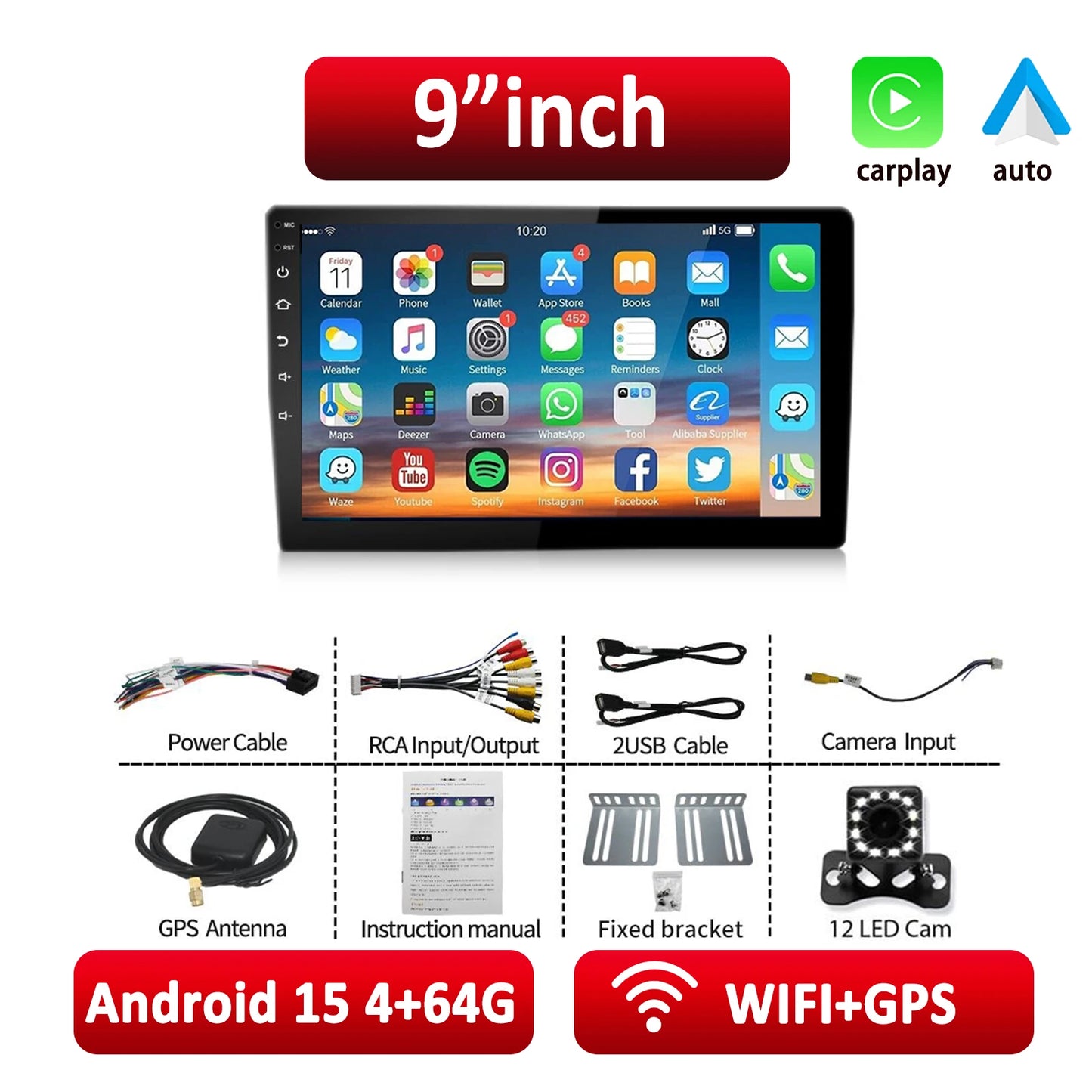 ESSGOO Android 15 Car Radio Wireless Carplay Auto 2 Din 7"/9"/10" GPS Navigator MP5 Player Glass Screen Wi-Fi FM BT Car Stereo