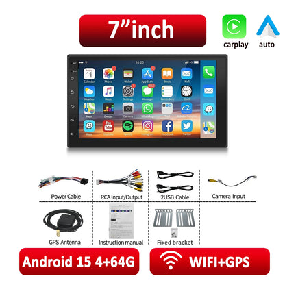 ESSGOO Android 15 Car Radio Wireless Carplay Auto 2 Din 7"/9"/10" GPS Navigator MP5 Player Glass Screen Wi-Fi FM BT Car Stereo