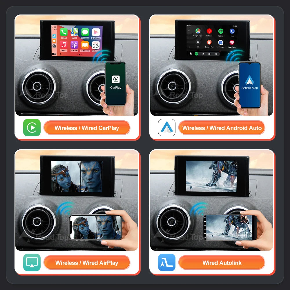 Road Top Wireless CarPlay Android Auto Decoder for Audi A3 2013-2018 with AirPlay Mirror Link Car Play Rear Camera BT Functions